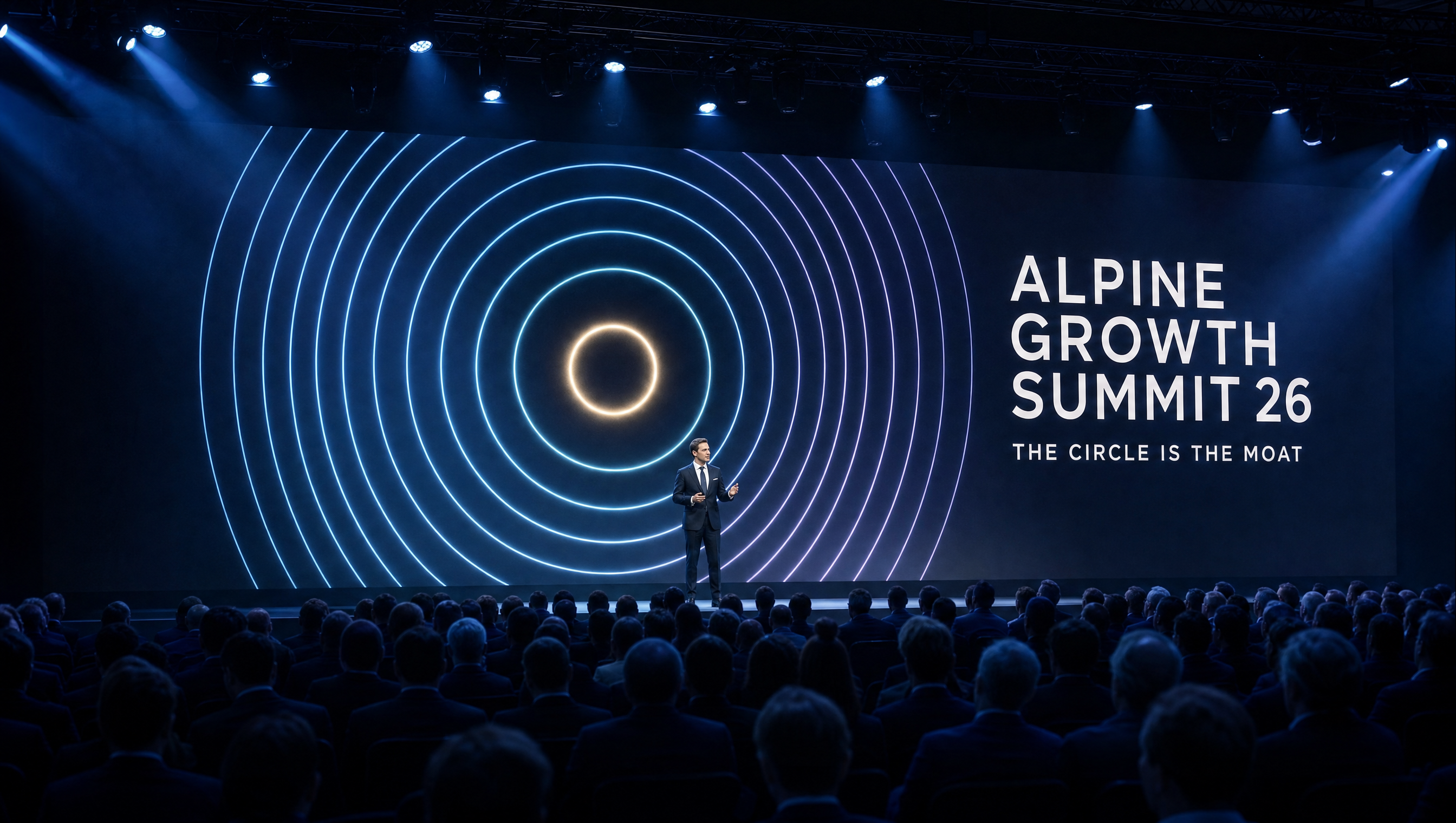 Concept 01 application — main stage with concentric-ring backdrop