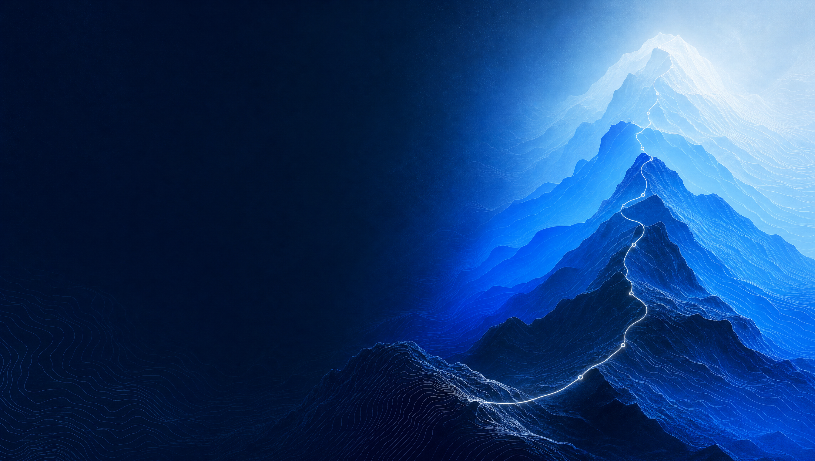 Glowing route ascending the peak